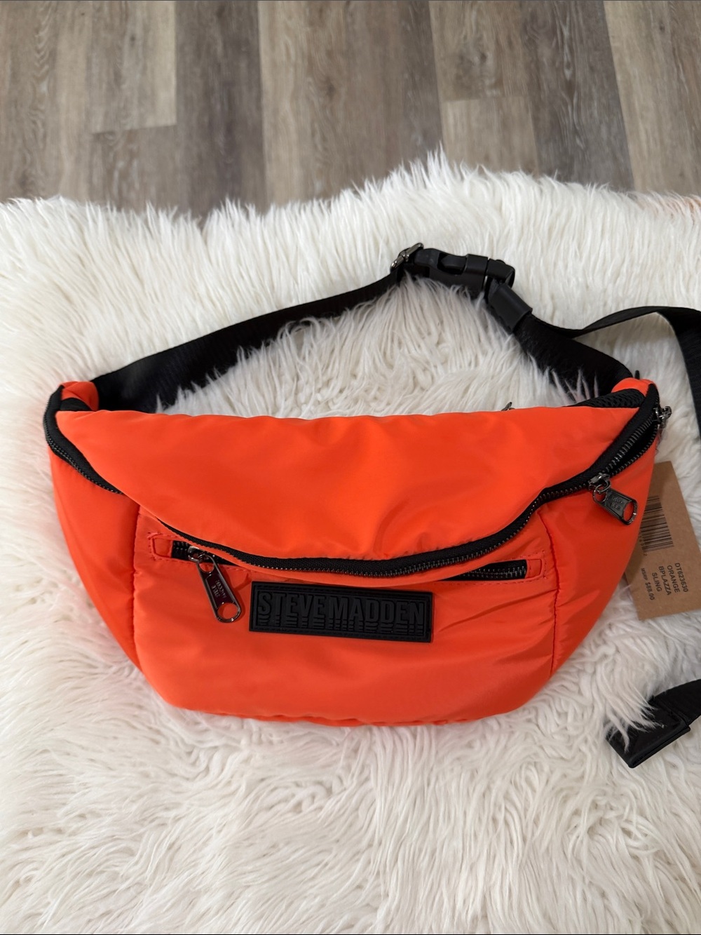 Steve Madden Bright Orange Nylon Belt Bag with Black Strap NWT
